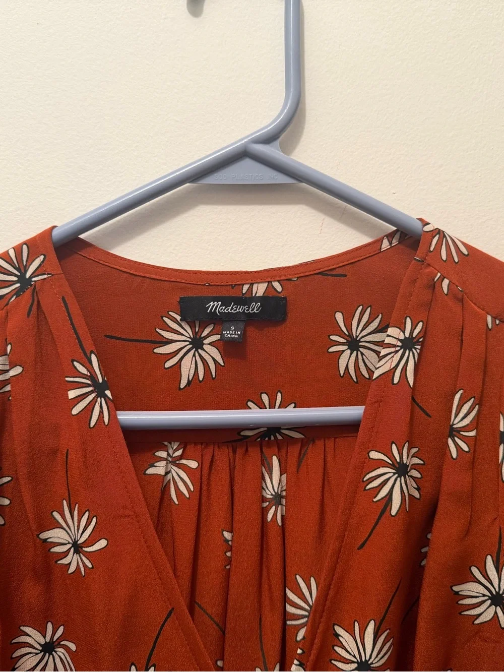 Madewell Rust Floral Tie-Waist Wrap Blouse